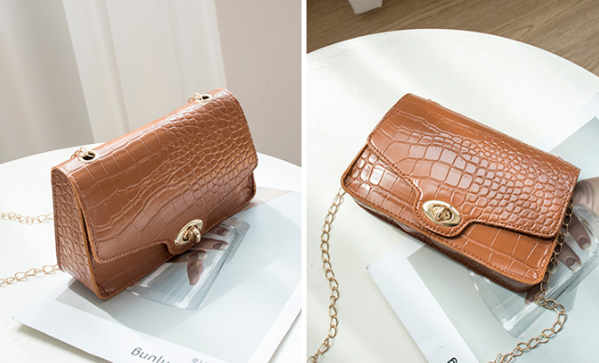 QA-873 - Stylish Lock Chain Sling Bag Brown